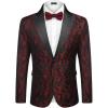COOFANDY Mens Floral Tuxedo One Button Luxury Shiny Blazer Dinner Party Prom Wedding Suit Jacket(Red Paisley)