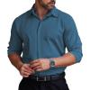 COOFANDY Men’s Formal Dress Shirt Hidden Button Front Wrinkle Free Shirt Regular Fit Stretch Business Casual Shirts(Peacock Blue)