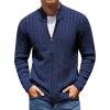 COOFANDY Men’s Full Zip Cardigan Sweater Slim Fit Cable Knitted Zip Up Sweater with Pockets(Blue)