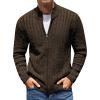 COOFANDY Men’s Full Zip Cardigan Sweater Slim Fit Cable Knitted Zip Up Sweater with Pockets(Brown)