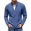 COOFANDY Men’s Full Zip Cardigan Sweater Slim Fit Cable Knitted Zip Up Sweater with Pockets(Deep Blue)