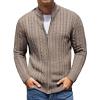 COOFANDY Men’s Full Zip Cardigan Sweater Slim Fit Cable Knitted Zip Up Sweater with Pockets(Heathered Brown)