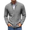 COOFANDY Men’s Full Zip Cardigan Sweater Slim Fit Cable Knitted Zip Up Sweater with Pockets(Light Grey)