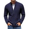 COOFANDY Men’s Full Zip Cardigan Sweater Slim Fit Cable Knitted Zip Up Sweater with Pockets(Navy Blue)