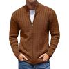 COOFANDY Men’s Full Zip Cardigan Sweater Slim Fit Cable Knitted Zip Up Sweater with Pockets(Reddish Brown)