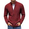 COOFANDY Men’s Full Zip Cardigan Sweater Slim Fit Cable Knitted Zip Up Sweater with Pockets(Wine Red)