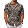 COOFANDY Mens Hawaiian Shirt Short Sleeve Button Down Shirts Tropical Floral Summer Beach Shirts(Beige- Black Leaves)
