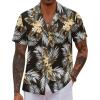 COOFANDY Mens Hawaiian Shirt Short Sleeve Button Down Shirts Tropical Floral Summer Beach Shirts(Black Khaki Leaf)