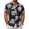 COOFANDY Mens Hawaiian Shirt Short Sleeve Button Down Shirts Tropical Floral Summer Beach Shirts(Black- White Flower)