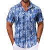 COOFANDY Mens Hawaiian Shirt Short Sleeve Button Down Shirts Tropical Floral Summer Beach Shirts(Blue-plam Leaves)