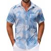 COOFANDY Mens Hawaiian Shirt Short Sleeve Button Down Shirts Tropical Floral Summer Beach Shirts(Blue-white Leaves)
