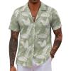 COOFANDY Mens Hawaiian Shirt Short Sleeve Button Down Shirts Tropical Floral Summer Beach Shirts(Green Palm Leaf)