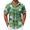 COOFANDY Mens Hawaiian Shirt Short Sleeve Button Down Shirts Tropical Floral Summer Beach Shirts(Green-white Flowers)