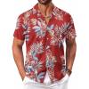 COOFANDY Mens Hawaiian Shirt Short Sleeve Button Down Shirts Tropical Floral Summer Beach Shirts(Leaves-red)