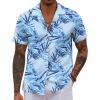 COOFANDY Mens Hawaiian Shirt Short Sleeve Button Down Shirts Tropical Floral Summer Beach Shirts(Light Blue Leaf)