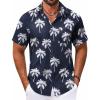 COOFANDY Mens Hawaiian Shirt Short Sleeve Button Down Shirts Tropical Floral Summer Beach Shirts(Navy-coconut Tree)