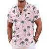 COOFANDY Mens Hawaiian Shirt Short Sleeve Button Down Shirts Tropical Floral Summer Beach Shirts(Pink-coconut Tree)