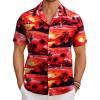 COOFANDY Mens Hawaiian Shirt Short Sleeve Button Down Shirts Tropical Floral Summer Beach Shirts(Sunset Palm Tree-red)