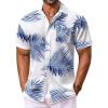 COOFANDY Mens Hawaiian Shirt Short Sleeve Button Down Shirts Tropical Floral Summer Beach Shirts(White – Blue Leaf)
