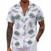 COOFANDY Mens Hawaiian Shirt Short Sleeve Button Down Shirts Tropical Floral Summer Beach Shirts(White Green Leaf)