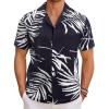 COOFANDY Mens Hawaiian Shirt Short Sleeve Button Down Shirts Tropical Floral Summer Beach Shirts(White Leaves-black Print)