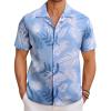 COOFANDY Mens Hawaiian Shirt Short Sleeve Button Down Shirts Tropical Floral Summer Beach Shirts(White Leaves-blue Print)