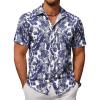 COOFANDY Mens Hawaiian Shirt Short Sleeve Button Down Shirts Tropical Floral Summer Beach Shirts(White- Palm Leaf)