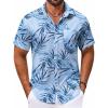 COOFANDY Mens Hawaiian Shirt Short Sleeve Button Down Shirts Tropical Floral Summer Beach Shirts(White-blue Leaves)