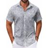 COOFANDY Mens Hawaiian Shirt Short Sleeve Button Down Shirts Tropical Floral Summer Beach Shirts(White-grey Leaves)