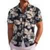 COOFANDY Men’s Hawaiian Shirt Short Sleeve Floral Button Down Shirts Tropical Holiday Beach Shirts(Black & Khaki – Leaves)