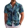 COOFANDY Men’s Hawaiian Shirt Short Sleeve Floral Button Down Shirts Tropical Holiday Beach Shirts(Blue & Green – Leaf)
