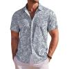 COOFANDY Men’s Hawaiian Shirt Short Sleeve Floral Button Down Shirts Tropical Holiday Beach Shirts(Gray Blue & White- Leaf)