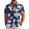 COOFANDY Men’s Hawaiian Shirt Short Sleeve Floral Button Down Shirts Tropical Holiday Beach Shirts(Navy – Flower 4)