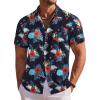 COOFANDY Men’s Hawaiian Shirt Short Sleeve Floral Button Down Shirts Tropical Holiday Beach Shirts(Navy & Red – Flower)