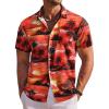 COOFANDY Men’s Hawaiian Shirt Short Sleeve Floral Button Down Shirts Tropical Holiday Beach Shirts(Red – Sunset & Palm Tree)