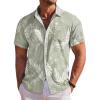 COOFANDY Men’s Hawaiian Shirt Short Sleeve Floral Button Down Shirts Tropical Holiday Beach Shirts(Sage Green & White – Leaf)