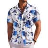 COOFANDY Men’s Hawaiian Shirt Short Sleeve Floral Button Down Shirts Tropical Holiday Beach Shirts(White – Blue Roses)