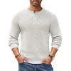 COOFANDY Men’s Henley Knit Sweater Long Sleeve Button Pullover Sweater Casual Waffle Texture Fashion Henley Sweater(White)