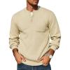 COOFANDY Men’s Henley Knit Sweater Long Sleeve Mid-Weight Soft Pullover Shirt with Chest Pocket(Beige)
