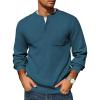 COOFANDY Men’s Henley Knit Sweater Long Sleeve Mid-Weight Soft Pullover Shirt with Chest Pocket(Deep Blue)