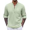 COOFANDY Men’s Henley Shirt Long Sleeve Lightweight Casual T-Shirt Summer Beach Hippie Tee Shirt(Light Green)