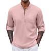 COOFANDY Men’s Henley Shirt Long Sleeve Lightweight Casual T-Shirt Summer Beach Hippie Tee Shirt(Pink)