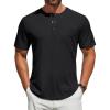 COOFANDY Mens Henley Short Sleeve T-Shirts Casual Ribbed Slim Fit T Shirts Stretch Muscle Shirts Basic Summer Tee Shirts with Pocket Black