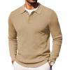 COOFANDY Men’s Knit Polo Long Sleeve Sweaters Collared Polo Sweater Casual Dress Pullover Fashion Golf Sweaters(Khaki)