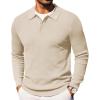 COOFANDY Men’s Knit Polo Long Sleeve Sweaters Collared Polo Sweater Casual Dress Pullover Fashion Golf Sweaters(Light Khaki)