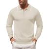 COOFANDY Men’s Knit Polo Shirt Long Sleeve Quarter Zip Polo Sweater Casual Golf Shirts Vintage Striped Collar Polo(Beige)