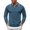 COOFANDY Men’s Knit Polo Shirt Long Sleeve Quarter Zip Polo Sweater Casual Golf Shirts Vintage Striped Collar Polo(Dark Blue)
