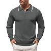 COOFANDY Men’s Knit Polo Shirt Long Sleeve Quarter Zip Polo Sweater Casual Golf Shirts Vintage Striped Collar Polo(Grey Heather)