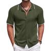 COOFANDY Mens Knit Polo Shirts Button Down Short Sleeve Shirt Summer Casual Beach Vacation Tops(Army Green)