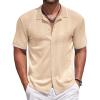 COOFANDY Mens Knit Polo Shirts Button Down Short Sleeve Shirt Summer Casual Beach Vacation Tops(Beige)